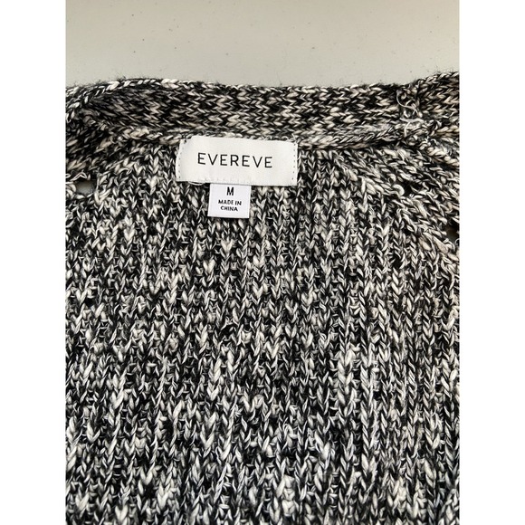 Evereve Women M BlackWhite Marled Chunky Knit Button Front Cardigan Sweater Cozy - Picture 11 of 13